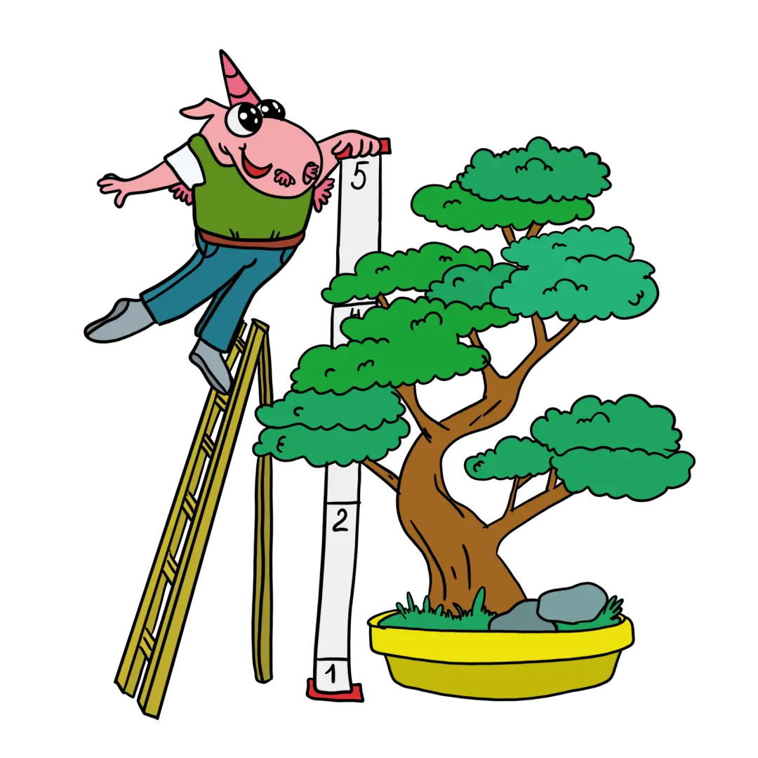 Unicorn measuring height of a tree illustration