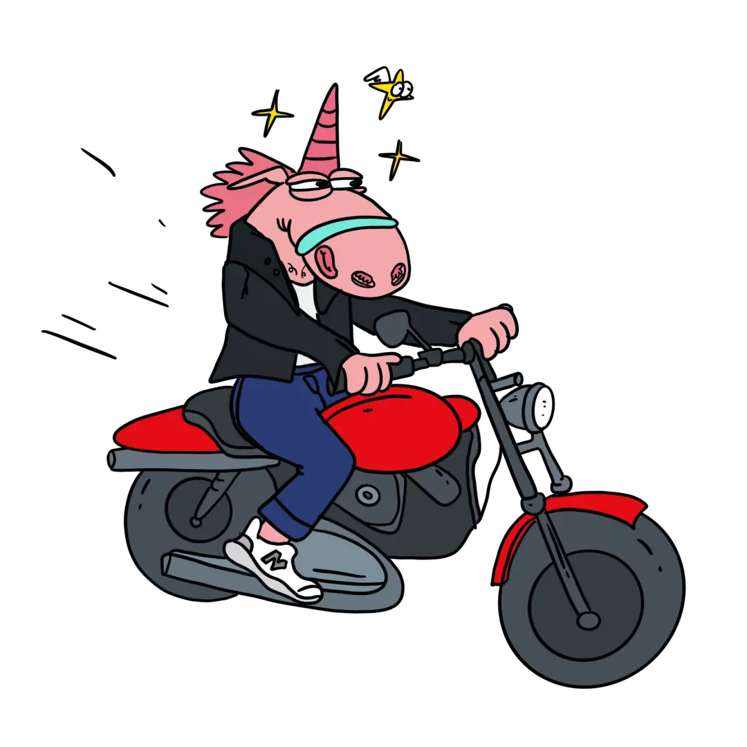 Unicorn on a motorcycle illustration