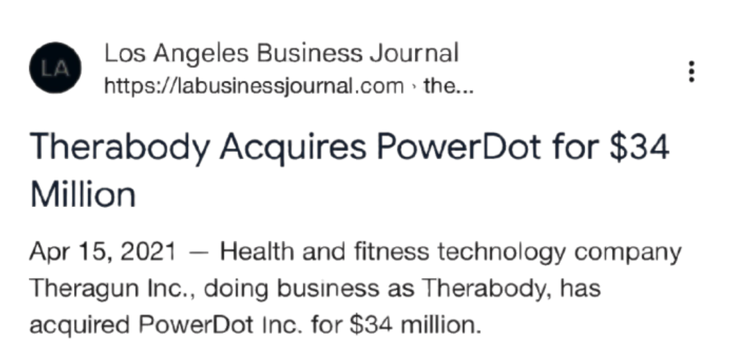 Google search page for Los Angeles Business Journal