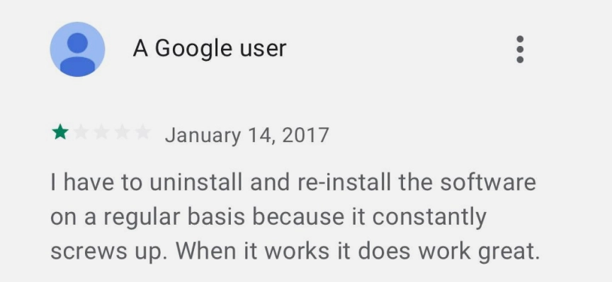 1 star review - have to re-install